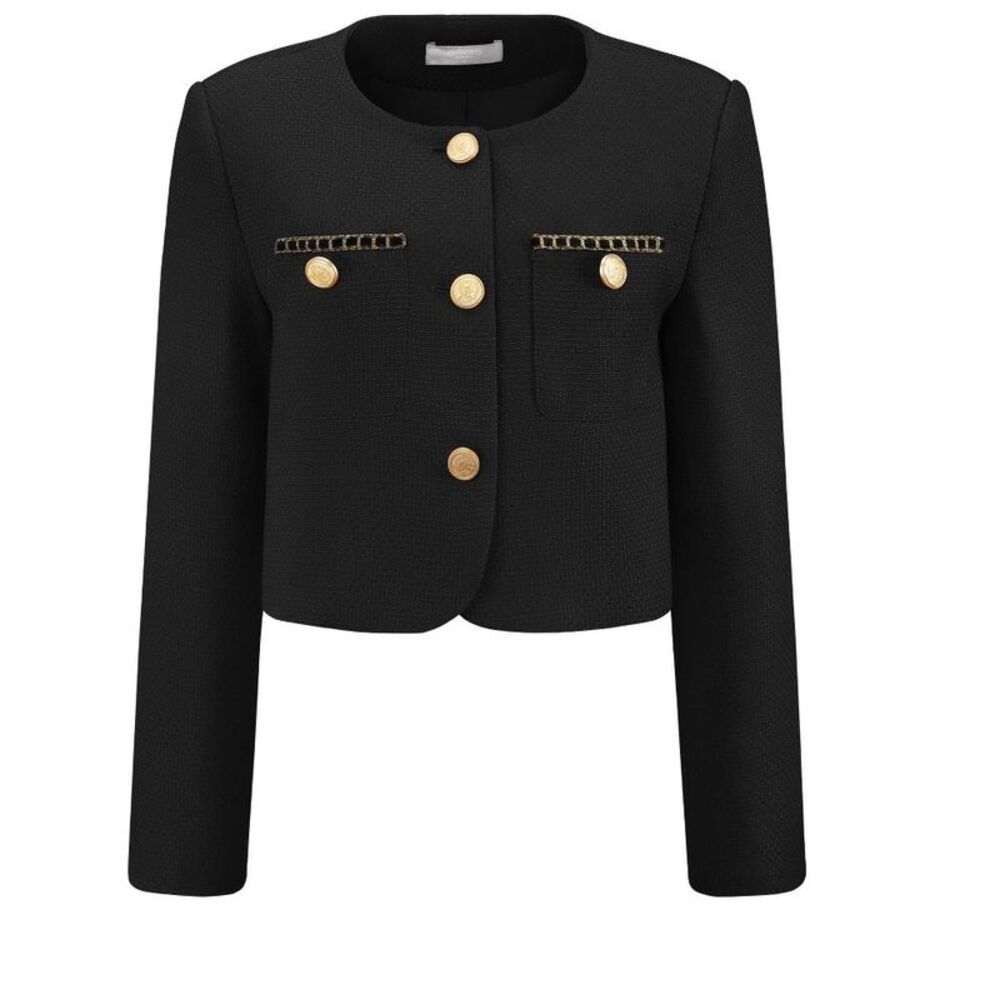 INSPIRE CHIC -  Women's Tweed Crewneck Button Down Lo Black